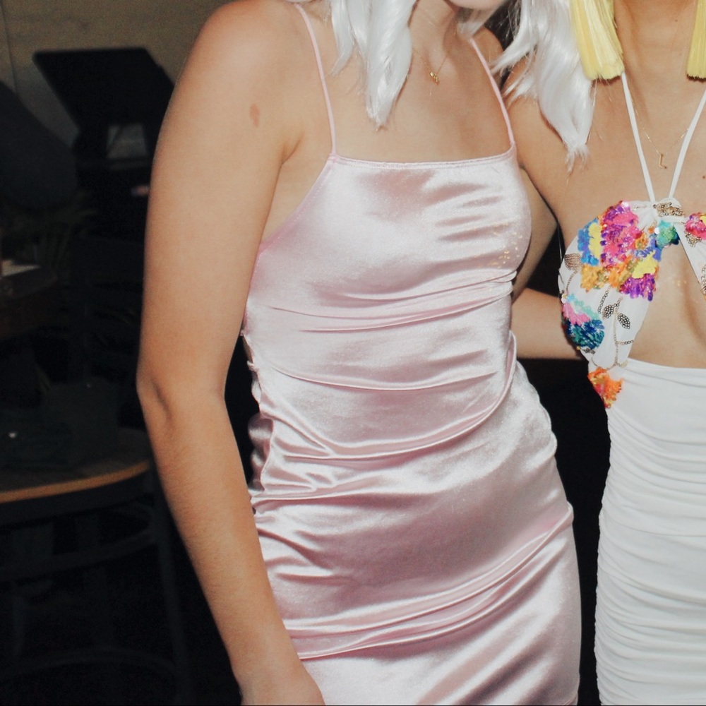 pink silk mini dress